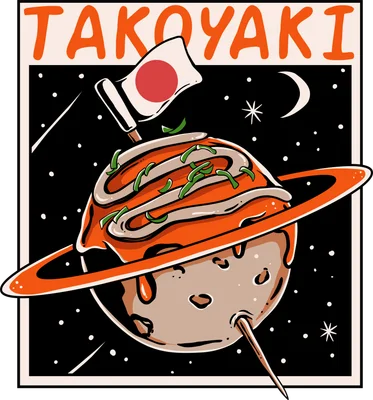 Hình in bánh Takoyaki hành tinh vũ trụ phong cách Nhật Bản