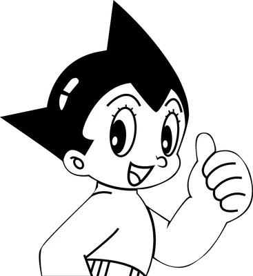 Hình vẽ nhân vật Astro Boy giơ ngón cái lên biểu thị sự đồng ý hoặc khen ngợi, với phong cách hoạt hình cổ điển.