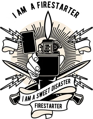 Hình minh họa bật lửa cầm tay phong cách retro với dòng chữ I am a firestarter