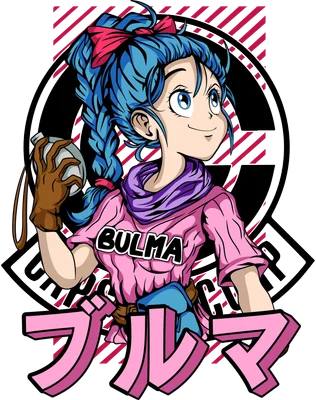 Hình ảnh Bulma trong Dragon Ball với mái tóc xanh bím, trang phục hồng, cầm một vật dụng nhỏ.