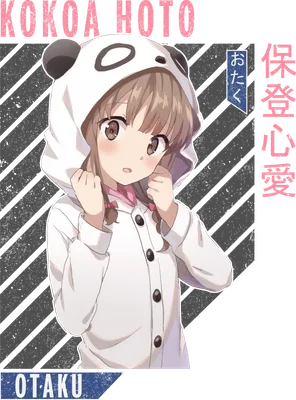 Hình ảnh cô gái anime dễ thương mặc áo hoodie hình gấu trúc, tóc nâu tết hai bím, biểu cảm ngạc nhiên.