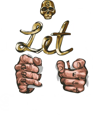 Thiết kế hình in áo thun với đầu lâu vàng, nắm đấm và chữ Never Let Fear Stop You phong cách hiphop