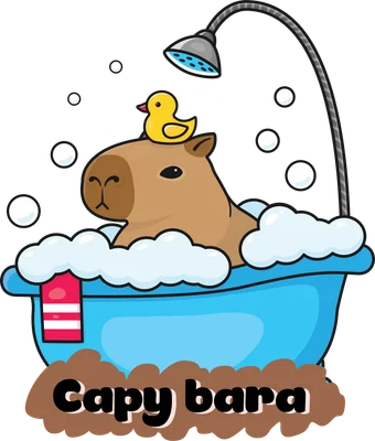 Capybara đáng yêu tắm bồn cùng vịt vàng, phong cách hoạt hình vui nhộn