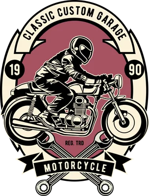 Thiết kế hình in biker lái xe mô tô phong cách retro cổ điển với cờ-lê chéo