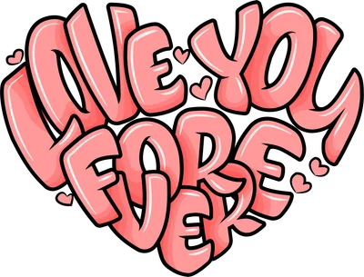 Thiết kế chữ Love You Forever tạo hình trái tim màu hồng phong cách graffiti