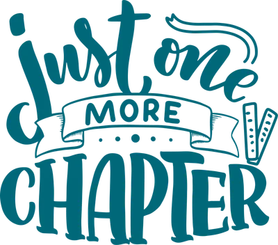 Hình ảnh chữ "Just one more chapter" màu xanh ngọc trên nền xám, phong cách typography