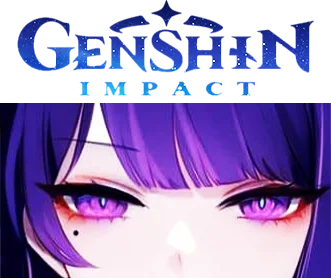 Cận cảnh đôi mắt màu tím của Raiden Shogun trong Genshin Impact, với lông mi dài và nhãn cầu lấp lánh.