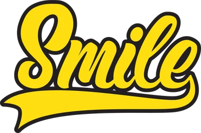 Chữ "Smile" viết tay màu vàng với viền đen, trên nền xám.