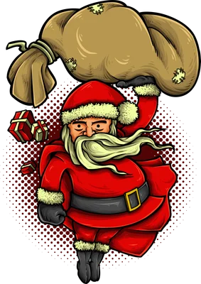 Hình minh họa ông già Noel vác túi quà lớn phong cách truyện tranh comic