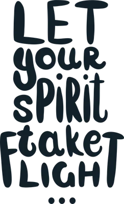Chữ thư pháp "Let Your Spirit Take Flight" màu xanh đậm trên nền xám