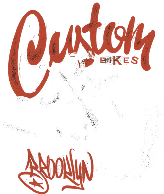 Hình vẽ minh họa xe mô tô phong cách cổ điển với chữ Custom Bikes Brooklyn