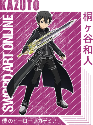 Nhân vật Kirito trong Sword Art Online cầm thanh kiếm vàng lộng lẫy, phong cách anime.