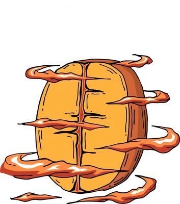 Hình minh họa hạt cà phê màu vàng cam với khói cam bốc lên, kèm chữ "life begins AFTER Coffee"