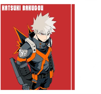 Hình minh họa nhân vật Katsuki Bakugo trong trang phục anh hùng, với mái tóc trắng và biểu cảm mạnh mẽ.