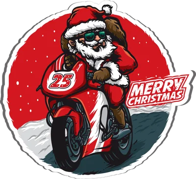 Hình minh họa ông già Noel đeo kính râm lái xe mô tô phân khối lớn phong cách ngầu cho in ấn
