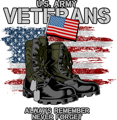 Hình ảnh đôi giày lính quân đội Mỹ, quốc kỳ và dòng chữ U.S. Army Veterans dành cho áo thun