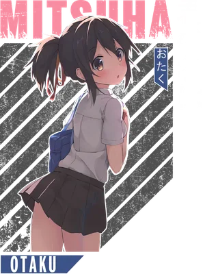 Hình ảnh cô gái anime Mitsuha tóc đuôi ngựa, mặc đồng phục học sinh, đeo ba lô, phong cách dễ thương.