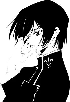 Hình vẽ anime nhân vật nam tóc đen, mặc áo đen, tay chạm má, ánh mắt suy tư.