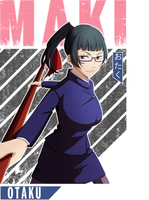 Hình vẽ nhân vật nữ Maki Zenin trong anime Jujutsu Kaisen, đeo kính, tóc đuôi ngựa, mặc đồng phục.