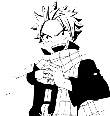 Hình vẽ Natsu Dragneel từ Fairy Tail, tóc vàng, khăn choàng caro, biểu cảm ngầu.