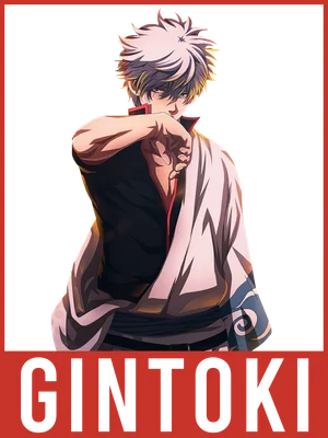 Hình ảnh nhân vật Gintoki Sakata trong anime, tóc trắng, mặc trang phục truyền thống, biểu cảm ngầu.