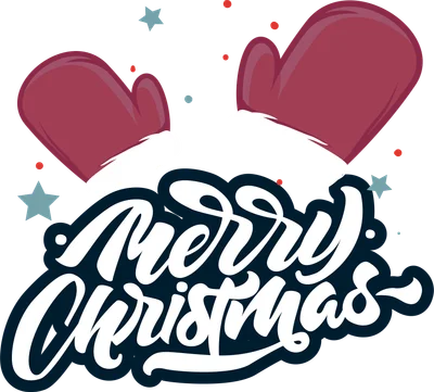 Hình ảnh minh họa găng tay đỏ và chữ Merry Christmas, có các ngôi sao và chấm tròn nhỏ màu xanh và đỏ trên nền xám.