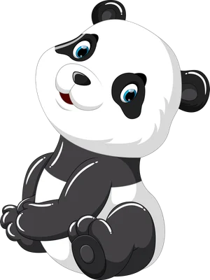 Hình vẽ hoạt hình chú gấu trúc nhỏ dễ thương ngồi vắt chéo tay, mắt xanh to tròn, biểu cảm ngộ nghĩnh.