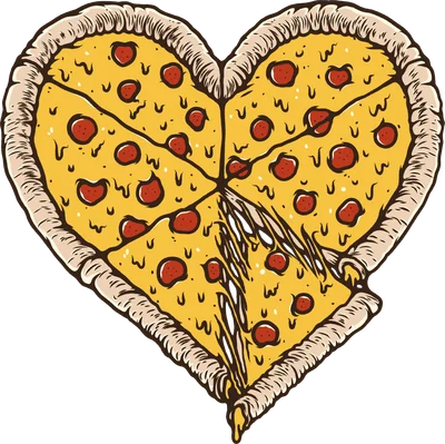 Hình in pizza pepperoni tạo hình trái tim phong cách hoạt hình