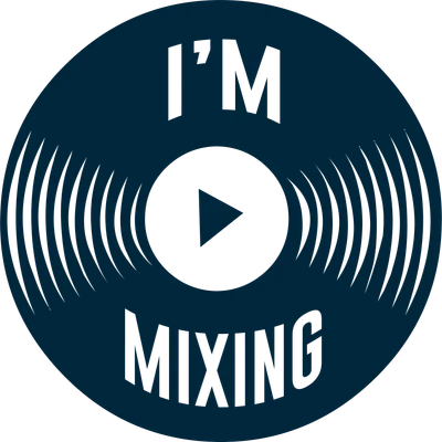 Hình ảnh đĩa than màu xanh đậm với chữ "I'm Mixing" và biểu tượng play màu xám.