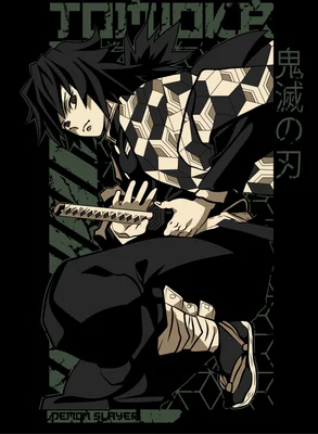 Giyu Tomioka từ anime Demon Slayer trong tư thế chiến đấu với họa tiết kimono đặc trưng