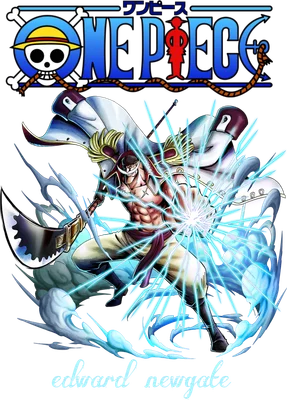 Hình ảnh Edward Newgate (Râu Trắng) trong One Piece tung ra đòn tấn công năng lượng màu xanh.