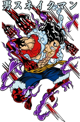Hình ảnh Monkey D. Luffy trong trạng thái Gear 5 "Snake Man" với sức mạnh bùng nổ, phong cách anime.