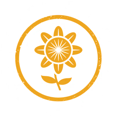 Hình ảnh hoa hướng dương cách điệu màu vàng cam với thông điệp 'Plants are the breathe of your life' trên nền xám.
