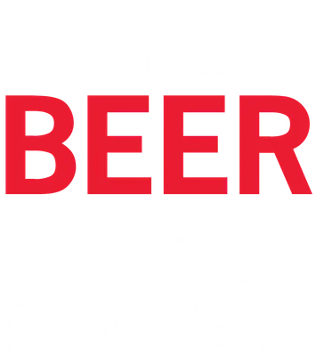 Hình ảnh chữ 'Hello BEER Goodbye PROBLEMS' màu trắng và đỏ trên nền xám.