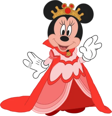 Hình ảnh Minnie Mouse trong trang phục công chúa màu đỏ hồng, đội vương miện vàng, mỉm cười thân thiện.