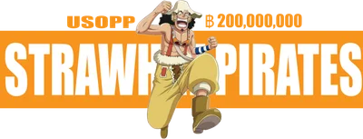 Nhân vật Usopp từ One Piece với dòng chữ "USOPP STRAW HAT PIRATES B 200,000,000" trên nền xám và cam.