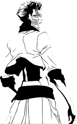 Hình vẽ nhân vật anime nam với khuôn mặt bị che bởi mặt nạ xương, mặc áo sơ mi trắng và quần trắng.