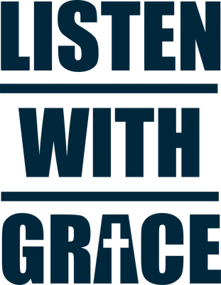 Thiết kế typography Listen With Grace với biểu tượng thánh giá, phong cách tối giản hiện đại