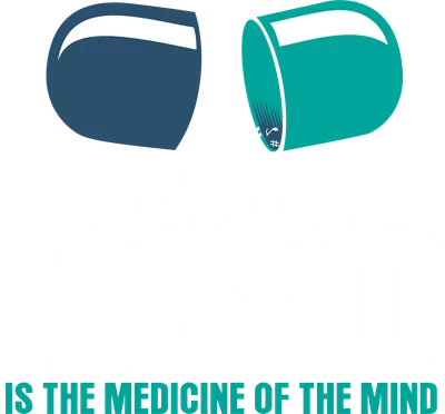 Hình in viên thuốc mở ra các nốt nhạc với dòng chữ Music Is The Medicine Of The Mind