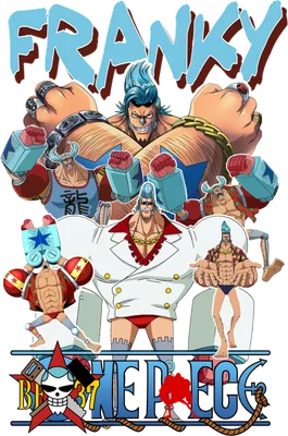 Hình ảnh các phiên bản nhân vật Franky trong One Piece, thể hiện sự mạnh mẽ và cơ bắp.