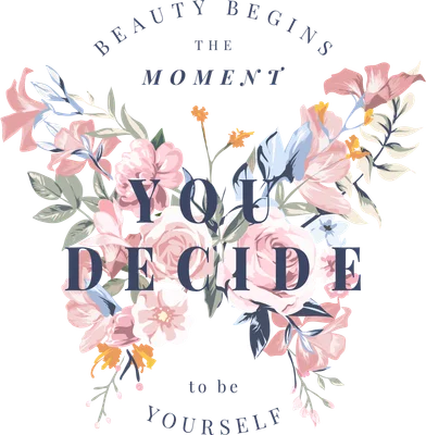 Thiết kế hình bướm được tạo thành từ hoa hồng và lá với dòng chữ Beauty begins the moment you decide to be yourself