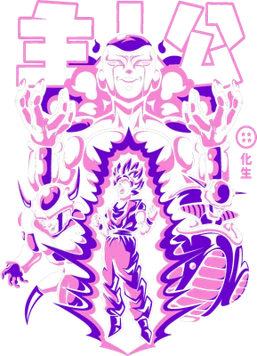 Hình ảnh Goku và Frieza trong Dragon Ball Z, với Goku ở trung tâm và Frieza ở hai bên, thể hiện trận chiến đỉnh cao.