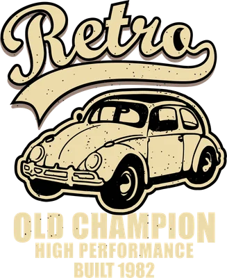 Hình in xe cổ Beetle phong cách retro vintage thập niên 80