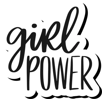 Hình ảnh slogan 'Girl Power' viết tay màu đen trên nền trắng, có bóng đổ, truyền tải thông điệp nữ quyền.