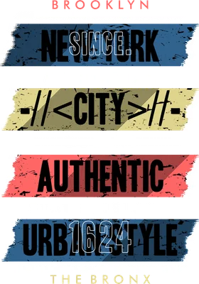 Thiết kế typography phong cách đường phố New York với các dải màu grunge và tên các quận
