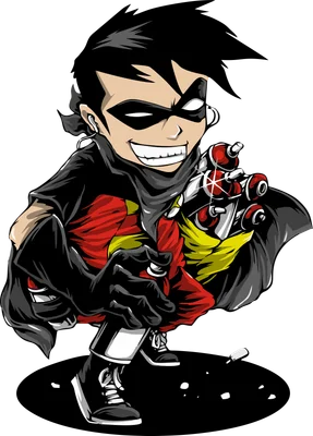 Nhân vật Robin phong cách hoạt hình graffiti đang cầm bình sơn xịt