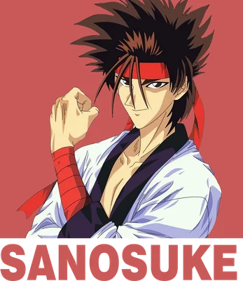 Hình ảnh SanoSuke, nhân vật anime samurai với mái tóc nhọn, băng đô đỏ và trang phục truyền thống.