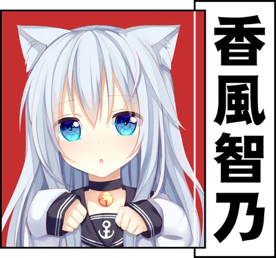 Hình ảnh cô gái anime tóc bạc, tai mèo, mắt xanh to tròn, mặc đồng phục thủy thủ, biểu cảm ngạc nhiên.
