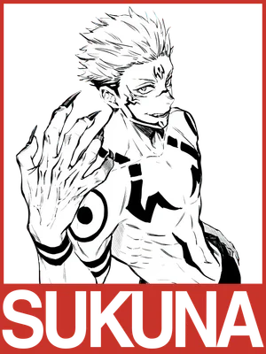 Hình vẽ nhân vật Sukuna từ anime Jujutsu Kaisen với hình xăm đặc trưng và móng vuốt sắc nhọn.