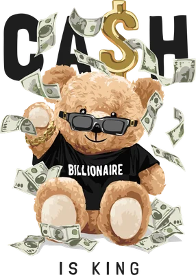 Gấu Teddy đeo kính đen mặc áo thun Billionaire xung quanh là tiền đô la, phong cách cool ngầu